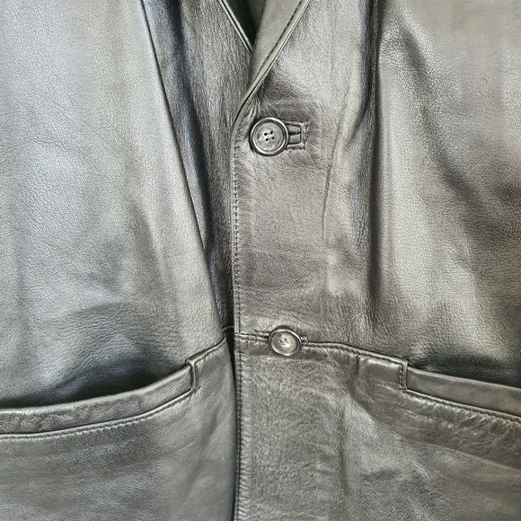Vera Pelle Stellato Vintage Black Leather Jacket Size 48 Medium Single Breasted - Picture 10 of 14